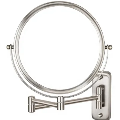 Wall Mounted Contemporary Round Makeup Mirror-1X/10X Magnifying Double-Sided 8-Inch Extendable Nickel Finish Bathroom Mirror