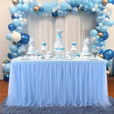 6ft Double Layer Tulle Organza Ice Silk Ruffled Table Wedding Party Birthday Decorative Mesh Fluffy Tutu Table Skirt