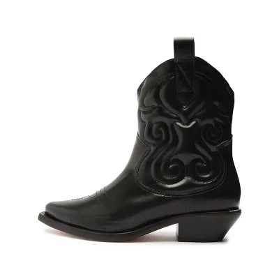 Custom Stylish Winter Women's Boots square Heel Trend Cowhide Upper Black Cowboy Boots