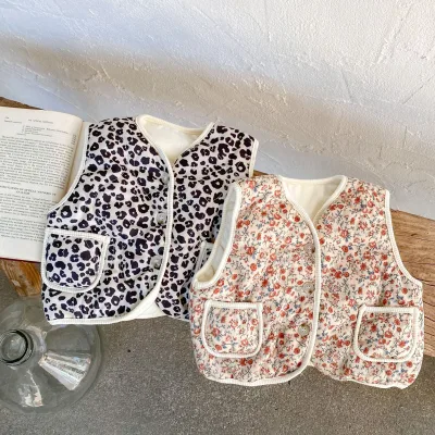 New Cotton Sleeveless Boys Girls Fragmented Flower Warm Vest Kids Clothes Warm Vest Baby Vest Jacket