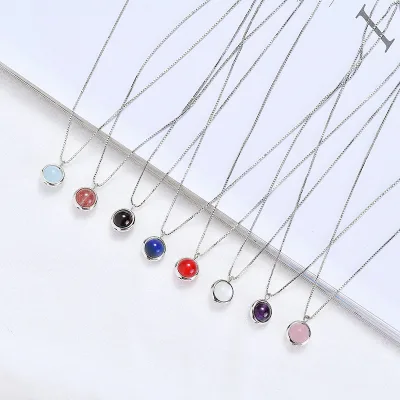 Crystal Ball Pendant Necklace Chakra Gemstone Pendant Round Quartz Chain Link Necklace