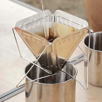 Portable Stainless Steel Coffee Dripper Outdoor Travel Coffee Filter Pour Over Coffee Accessory for Travel Office Cafeshop