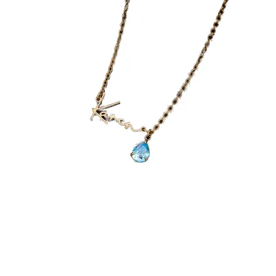 Stainless Steel Water Drop Birthstone English Letter Bamboo Necklace Electroplated 18K Gold Necklace