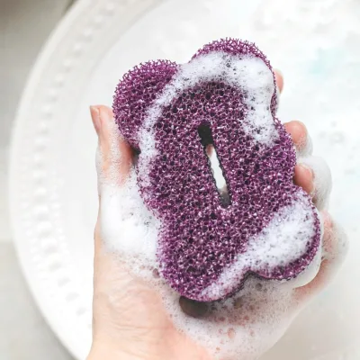 Purple Thermochromic Sponge Kitchen Dish-Washing Brush Cartoon-Style Temperature-Sensing for Scrubbing Pad Eraser