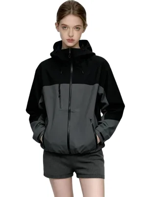 Unisex Autumn Outdoor Casual Color-block Stand Collar Windproof Fleece Lining Loose-fit Versatile Jacket