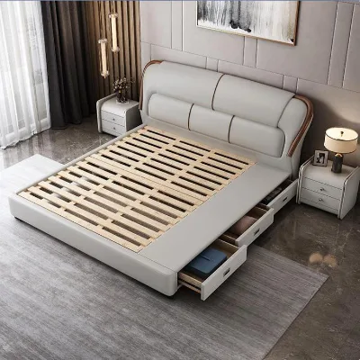 Simple Modern Double Bed European Style 1.8m Master Bedroom Multi-functional Storage Bed