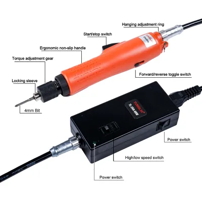 24/32 VDC DL-E102L Industrial Electric Screwdriver Brushless Motor Screw Bit 4MM Power Adapter Small Torque Adjustment 40W