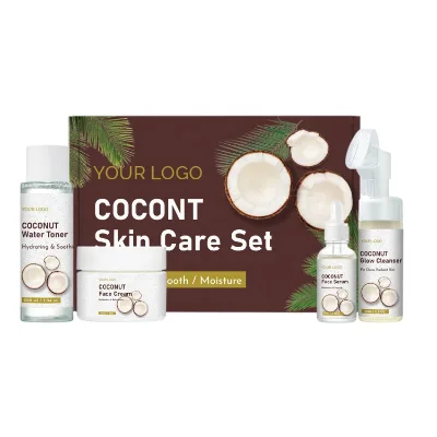 Hot Sell Coconut Oil Nourishing Coconut Oil Cream Serum Skin Care Set Organic Brightening Face Cleanser Toner