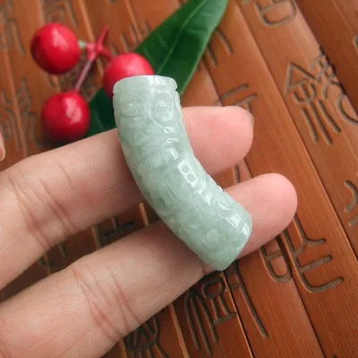 Circular Column,Cylinder Tube Dread Carving Green Jade Stone Dread Accessories,Hair,Amulet Necklace Pendant Jewelry Accessories