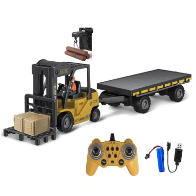 KK New 2.4G 11 Channels Remote Control Engineering Truck Toys USB Cable Included Rc Forklift Truck Mist Spray Light Sound Cranes
