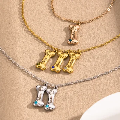 Hot Sale Pendant Necklace Stainless Steel and Dog Bone Shaped Charm Necklace Birth Zircon Diy Pet Commemorative Necklaces