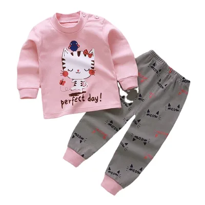 Fashion Children Pajamas Unisex Long Sleeve 100% Cotton Breathable Cartoon Print 2-Piece Spring Autumn Clothes Sets
