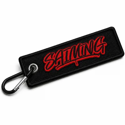 Custom Logo Woven Keychain with Carabiner, OEM Promotional Stainless Steel Key Ring for Business Gifts