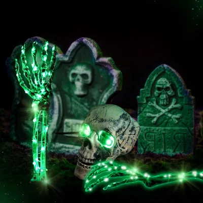 Halloween Skeleton Hand Stake Lights Green LED Waterproof Spooky Decor Outdoor Garden Patio Haunted House Halloween Party Decor
