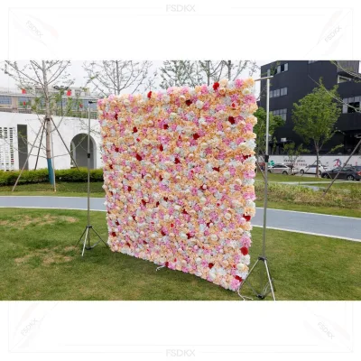 High-end 3D Multi Color Silk Flower Wall Orange Pink White Rose Flower Wall for Wedding Party Photography Decoration