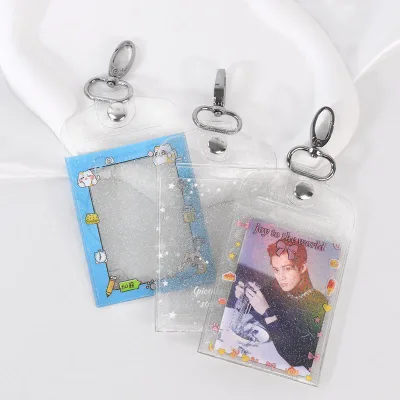 Kpop Photocard Holder Keychain 3.7 X 2.8 Inch Cardholder Plastic Cover Kawaii Korean Pvc Cover Sleeves for Cards Photos Album