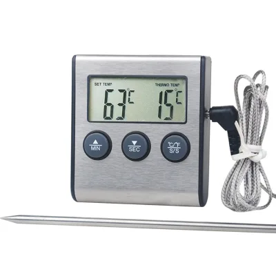 Digital Kitchen Food Thermometer Electronic Timer Stainless Steel 1C Accuracy 1C Temperature Range Baking Oven Barbecue
