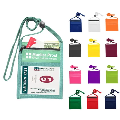 Customized Multi-Functional Lanyard Neck Pouch Conference Name Tag Card Wallet Silk Screen ID Bag Business Card Holder