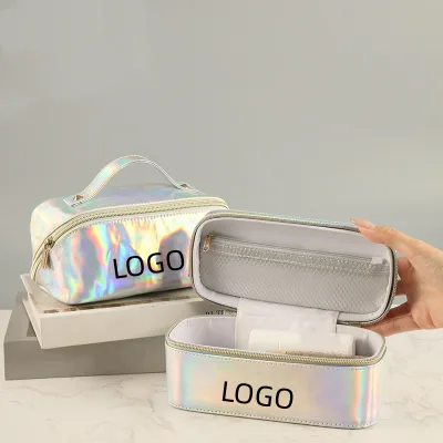 Holographic Laser PU Cosmetic Bag Portable Handheld Toiletry Bag Large Capacity Multifunctional Waterproof