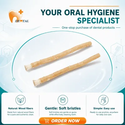 Natural Miswak Stick Siwak Toothbrush Salvadora Persica Dental Cleaning Brush Individually Wrapped