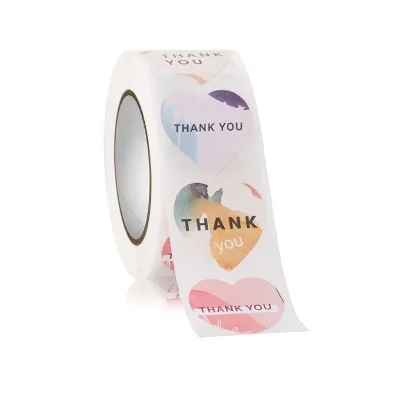 8 Designs Per Roll Customizable Waterproof Heart-shaped Thank You Adhesive Sticker Labels (PP Material) for Gift Boxes