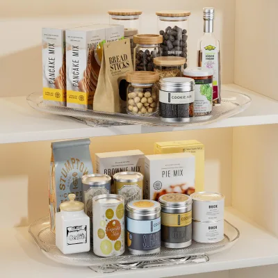 Fridge Turntable Refrigerator Storage Organizer with PET Plastic Multifunction 360 Rotating for Kitchen Cabinet