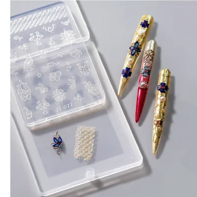 Custom New Royal Flowers Design 3d Silicone Molds Tools Nail Art Silicone Applicator for Nails