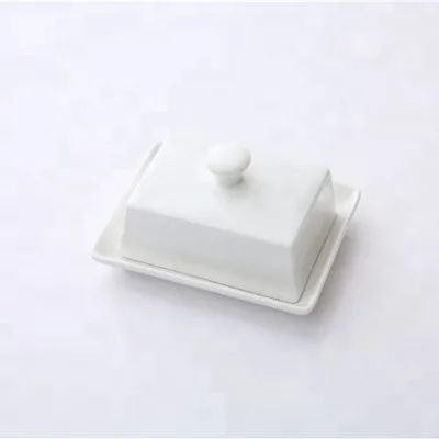 Customized Spanish Custom Rectangle Shape Unique Ceramic Flat White Butter Dish with Lid