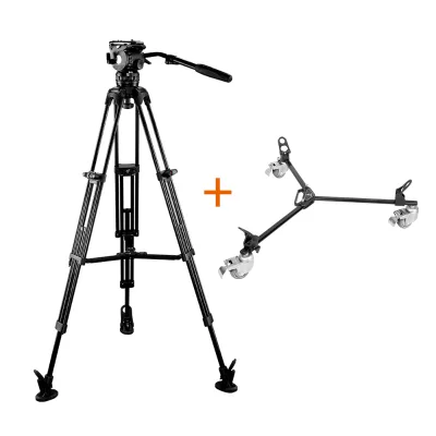 E-IMAGE EG06A2DK 75mm Bowl Aluminum Tripod Stand Camera Pro with Dolly Wheels Kit