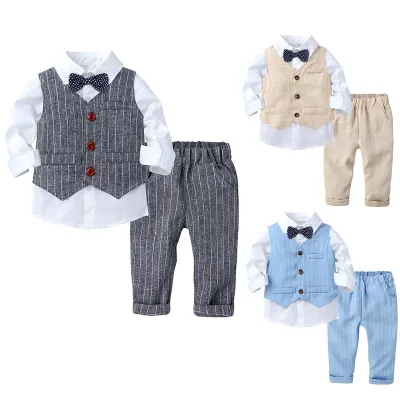 3pcs Toddler Boys Spring Gentleman Party Suits Long Sleeves Shirt and Vest and Pants Set for Party Birthday Wedding Daily Wear