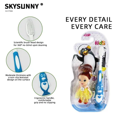 Cartoon Penguin Kids Soft Bristle Toothbrush Set With Lovely Doll for Children Daily Oral Care