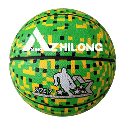 Full print Black and green block camo custom rubber basketball with deep channel for training outdoor