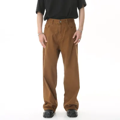 New Men's Fashion Korean Version Classic Plain Simple and Versatile Solid Color Wide Leg Hanging Loose Straight Leg Denim Pants