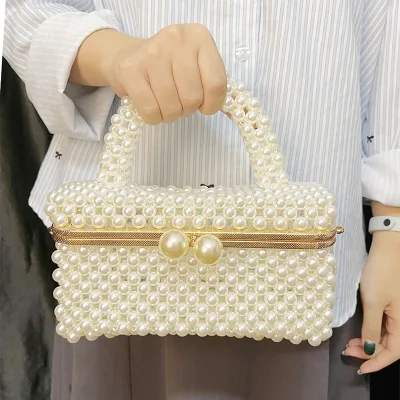 Pearl Woven Hollow Small Square Cover Closure 2026 Summer New Elegant Solid Color Beaded Women's Handbag