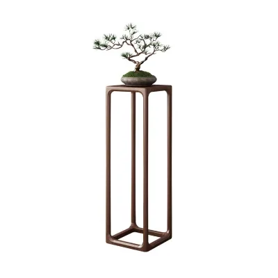New Chinese Solid Wood Walnut Flower Shelf Storage Rack Living Room Balcony Zen Flower Table Floor Type Bonsai Flower Pot Rack