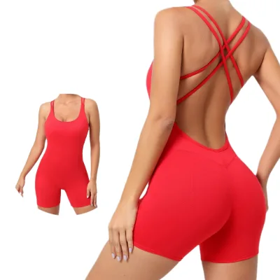 Women's Sports Bodysuits & Jumpsuits Basic Summer Short Sleeve T-Shirt Short Neck Summer Basic Jumpsuit