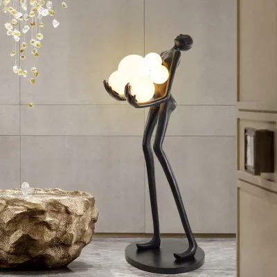 Modern E27 LED Floor Lamp Human Sculpture Statue Iron Frame Glass Shade Home Decoration Office Use