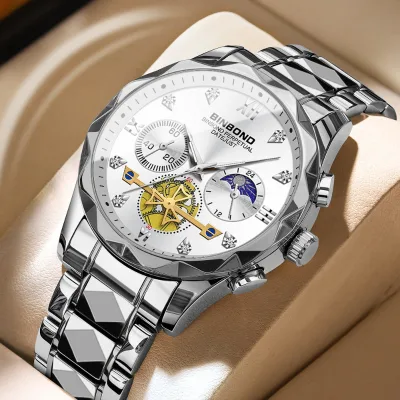 B 1236 Luxury Quartz Wrist Watch for Men Waterproof Luminous  Scale Dial Stainless Steel 43mm Stylish Fashion Design