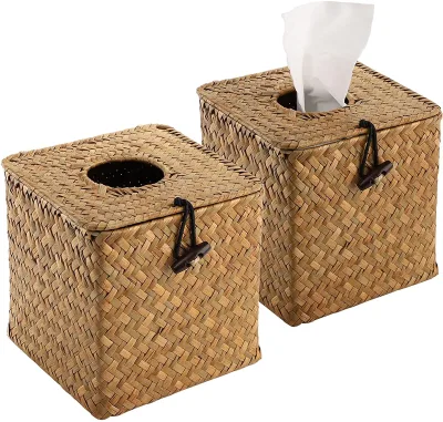 Handmade Eco Friendly Woven Natural Seagrass Storage Box Rectangle Paper Tissue Seagrass Baskets