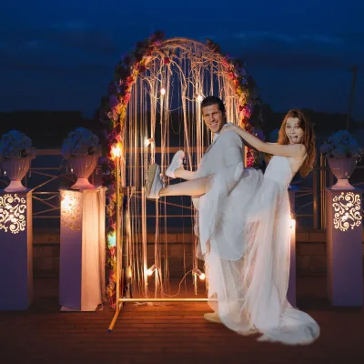 Golden Arch Backdrop Frame for Wedding Stage Parties Tension Fabric Pillowcase Banner Stand Photography Backdrop Wall