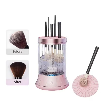 Pink 7000RPM Automatic Cosmetic Brush Washer Portable Electric Makeup Brush Cleaner With 3 Color Light