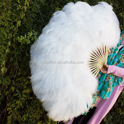 White Dyed Ostrich Feather Fan for Women Costume Wedding Decor Photoshoot Clothing Accessories