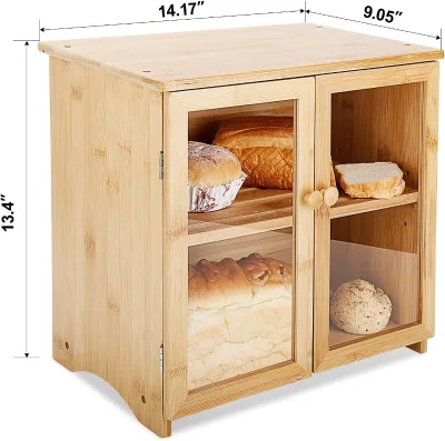 Bamboo Bread Cabinet a Bread Box with a clear Window a Large Bread Storage Box