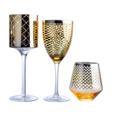 2025 New Design Set of 3 Pcs Handmade Tableware with Electroplated Golden Color and Laser Engraving Scale Pattern