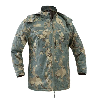 Azerbaijan Camouflage Winter Tactical Jacket With Hidden Hood and Thickened Cotton Design for Enhanced Warmth During Outdoors