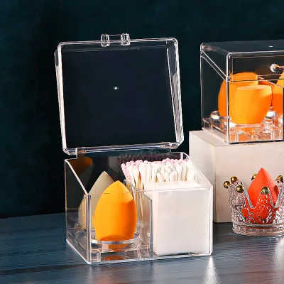 Multifunctional Cotton Swab Storage Box Clear With Cover Cosmetic Egg Facial Wipe Lipstick Multi-Grid Finishing Desktop