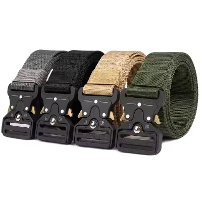 Adjustable Men's Nylon Buckle Belts Custom Logo Canvas Fabric for Outdoor Sports and Leisure