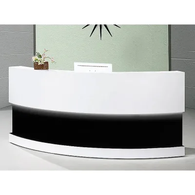 Most Popular Modern LED Hotel Gym Front Counter Hospital Beauty Spa Mall School High Gloss Mirror Black Wood Reception Desk