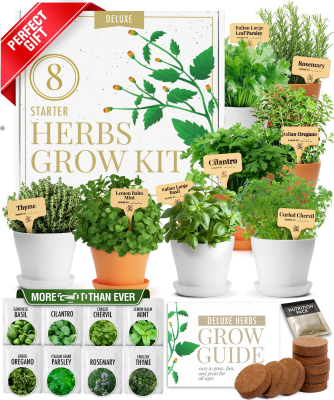 Deluxe Organic 8 Herb Garden Kit Home Growing Unique Gardening Present Women Birthday Starter Grow Flower Pots Kitchen New