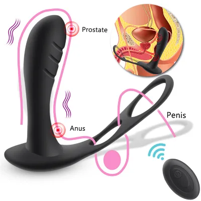 Male Prostate Massage Vibrator 10 Modes USB Remote Control Vibrating Anal Butt Plug With Cock Ring